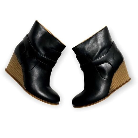 MM6 Maison Martin Margiela Boots Black Leather Wedge Ankle Boots, Size‎ 36.5 EU - Picture 10 of 13